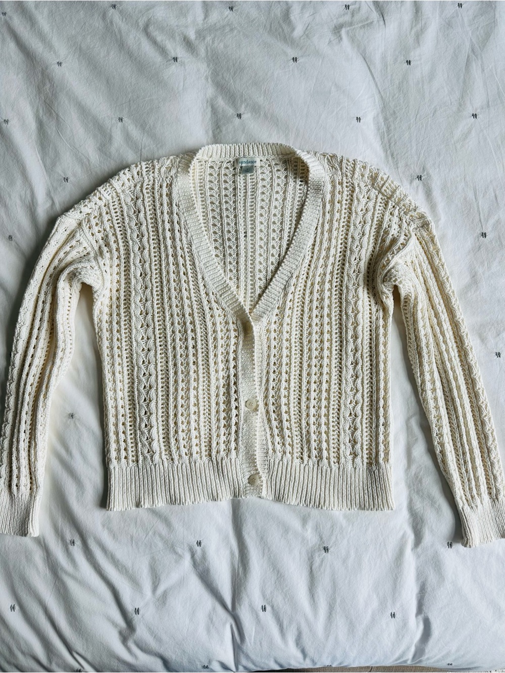 Sundance Cream Crochet-Knit Cotton Cardigan